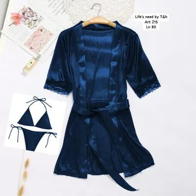 Silk Plain Comfortable And Lightweight Nightwear Set