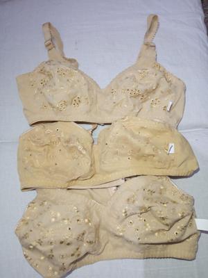 Cotton Embroidered Bra, Beige