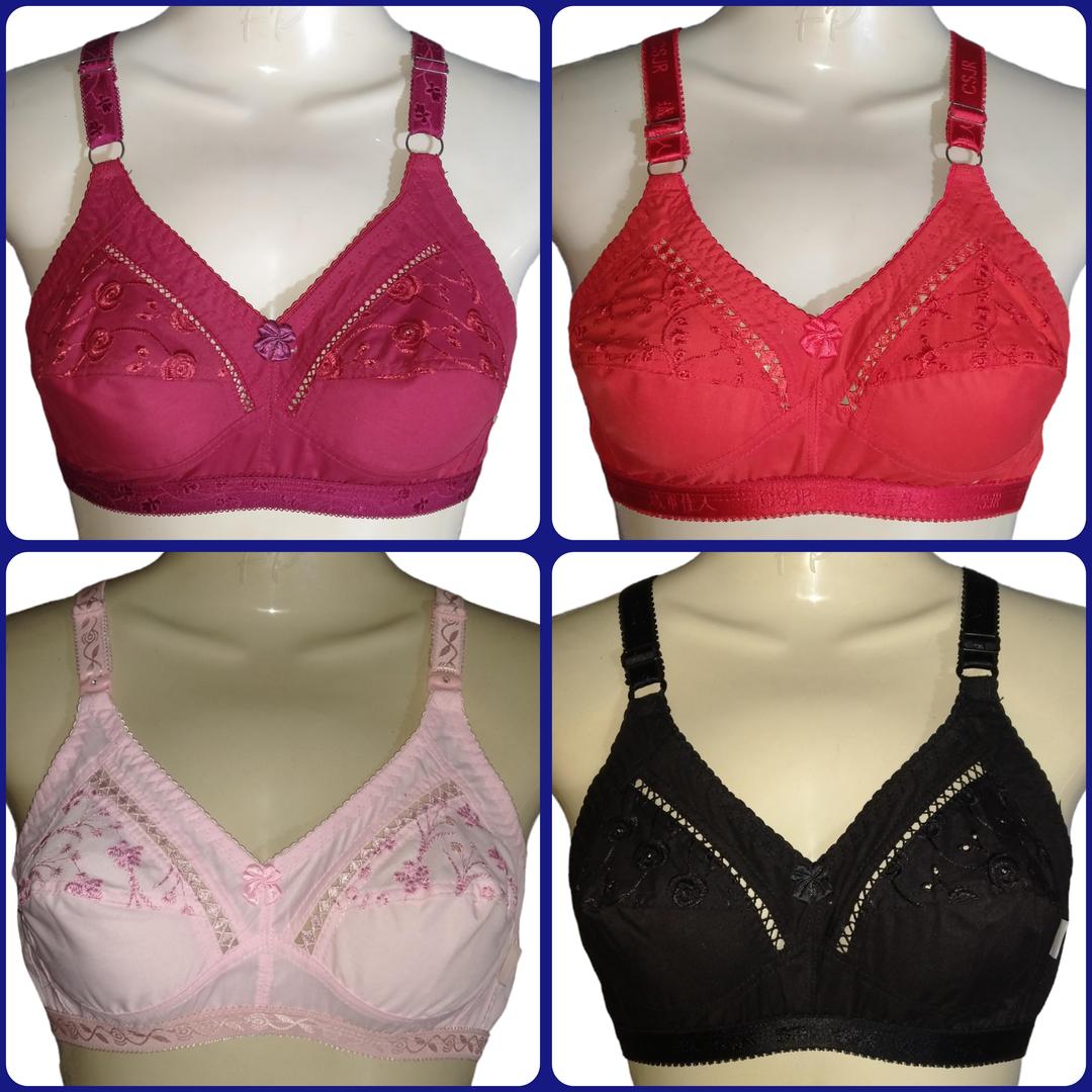 Pack Of 4 Embroidered Bra Pure Cotton Comfortable  Non-Padded Bra