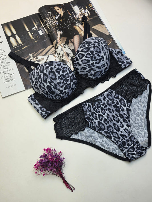 Leopard Thin Padded Push-Up Bra & Panty Set